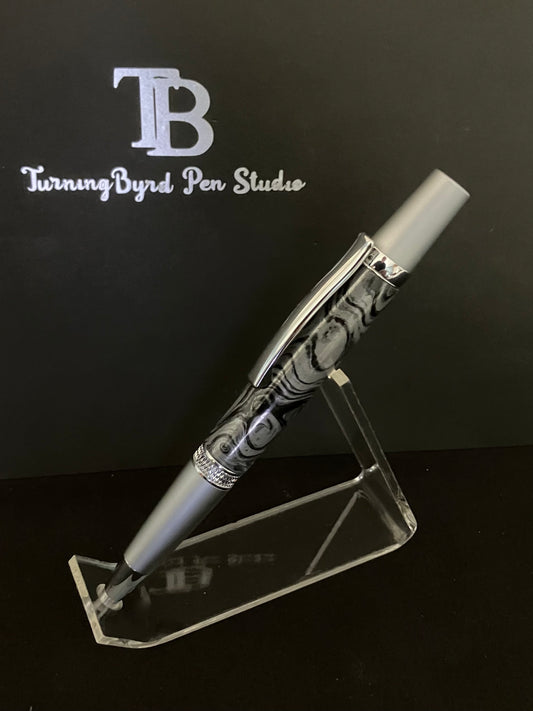 BP518-1023  Black & White Mokume - Handcrafted Ballpoint Pen