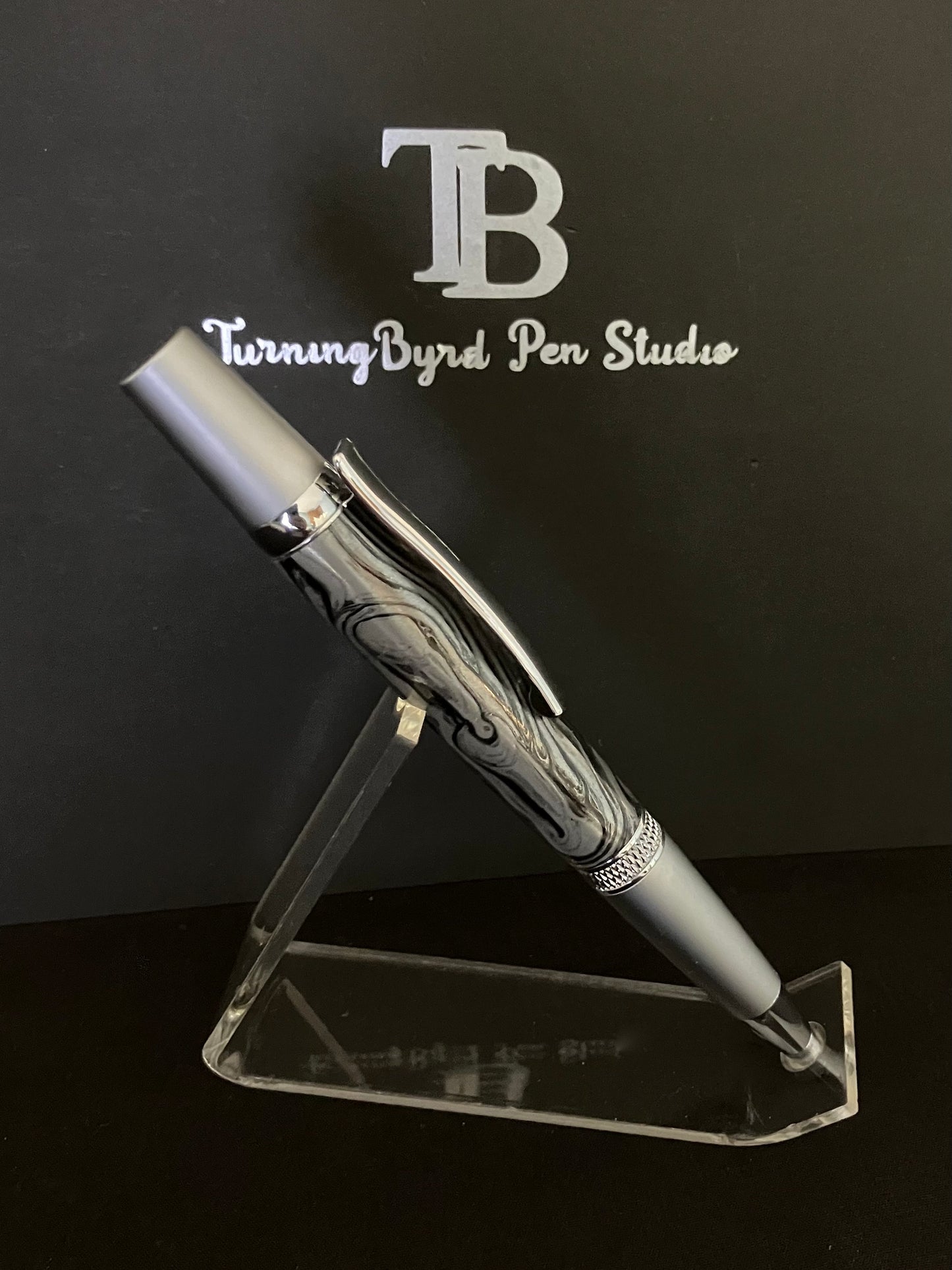 BP518-1023  Black & White Mokume - Handcrafted Ballpoint Pen