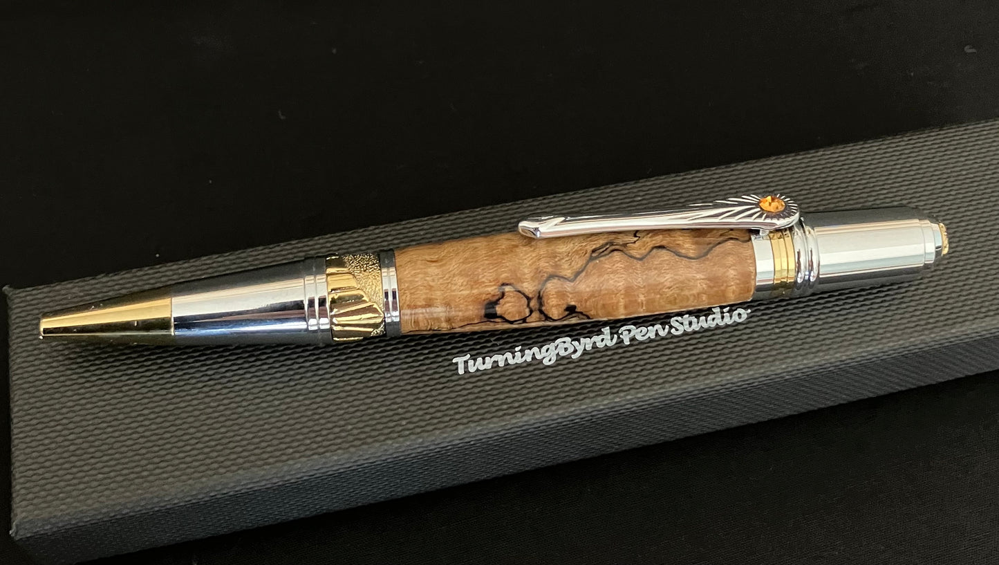 BP555-0524 Spalted Curly Maple - Handcrafted Ballpoint Pen