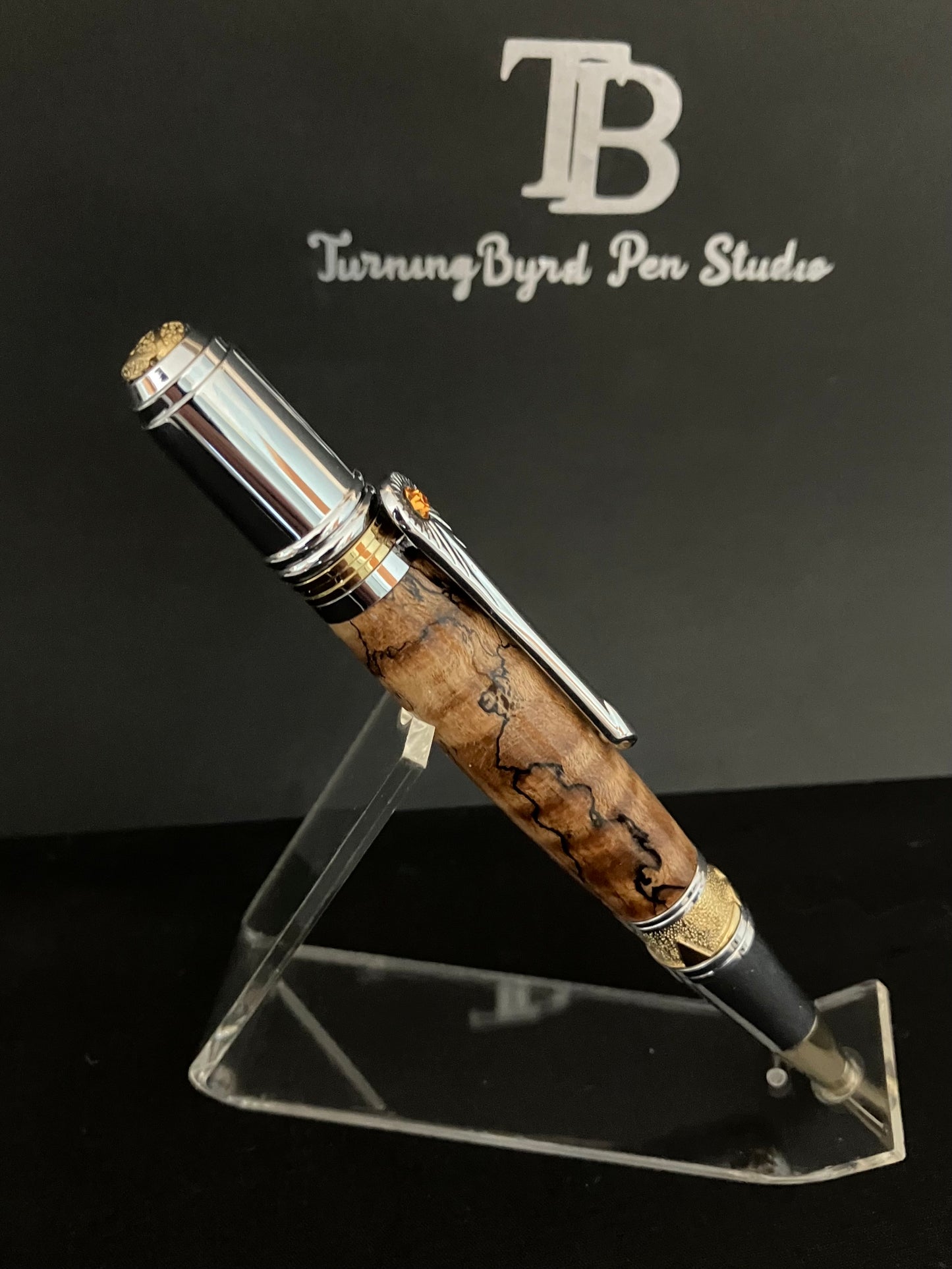 BP555-0524 Spalted Curly Maple - Handcrafted Ballpoint Pen