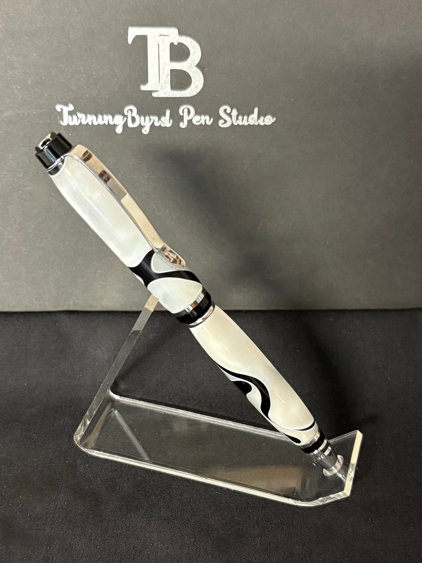 White/Black Swirl - Handcrafted Ballpoint Pen