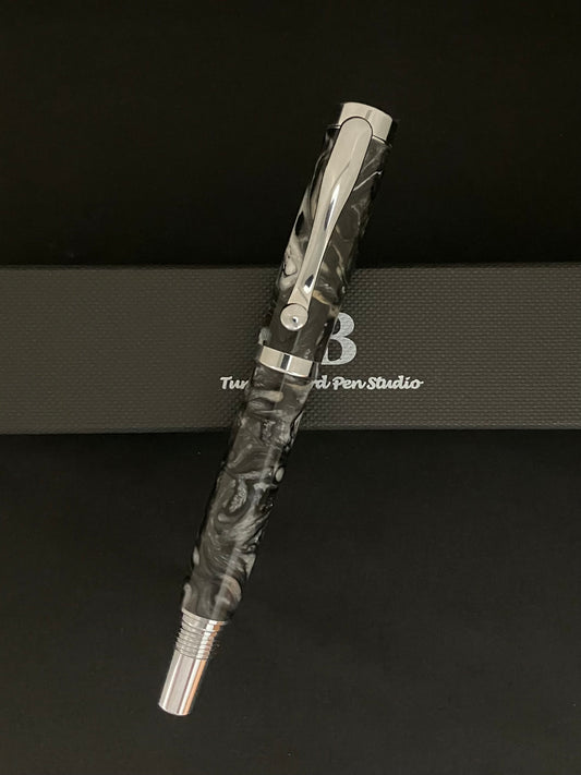RB489-0923 Black & Silver Mist - Handcrafted Rollerball Pen