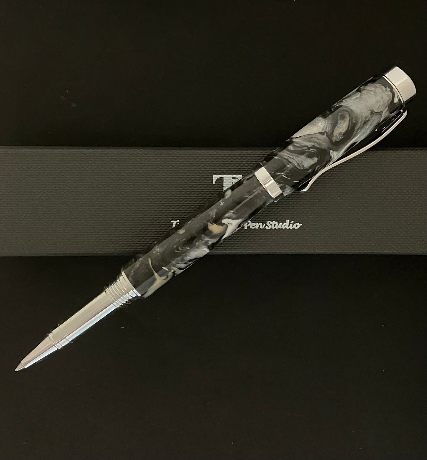 RB489-0923 Black & Silver Mist - Handcrafted Rollerball Pen