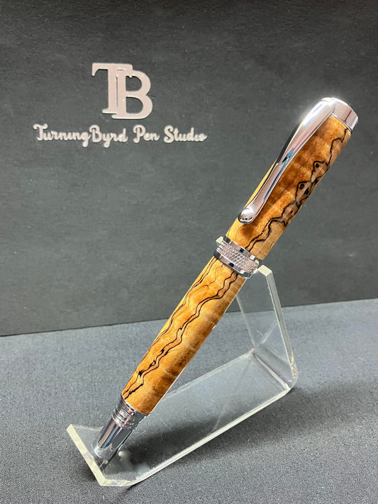 RB508-0124 Spalted Curly Maple - Handcrafted Rollerball Pen