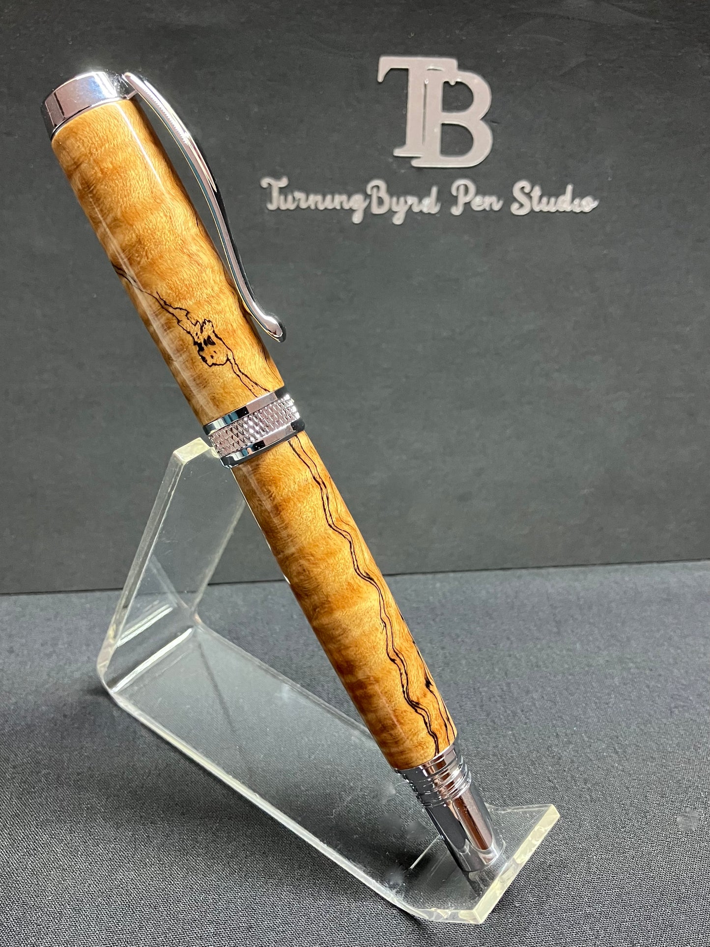 RB508-0124 Spalted Curly Maple - Handcrafted Rollerball Pen
