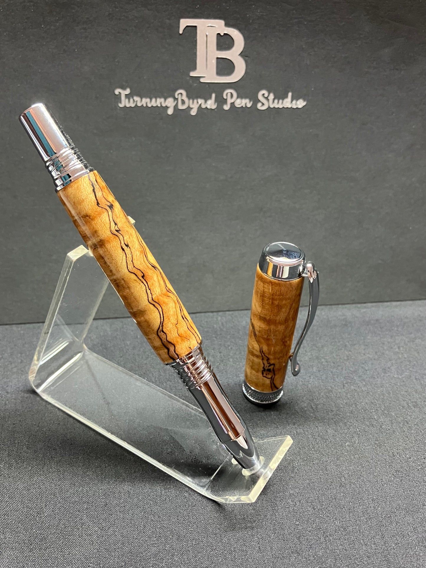 RB508-0124 Spalted Curly Maple - Handcrafted Rollerball Pen