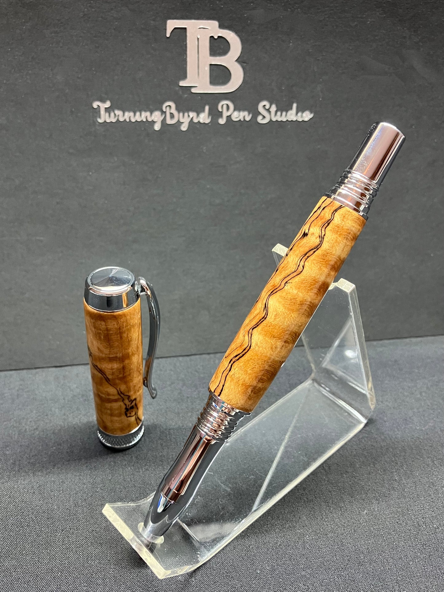 RB508-0124 Spalted Curly Maple - Handcrafted Rollerball Pen