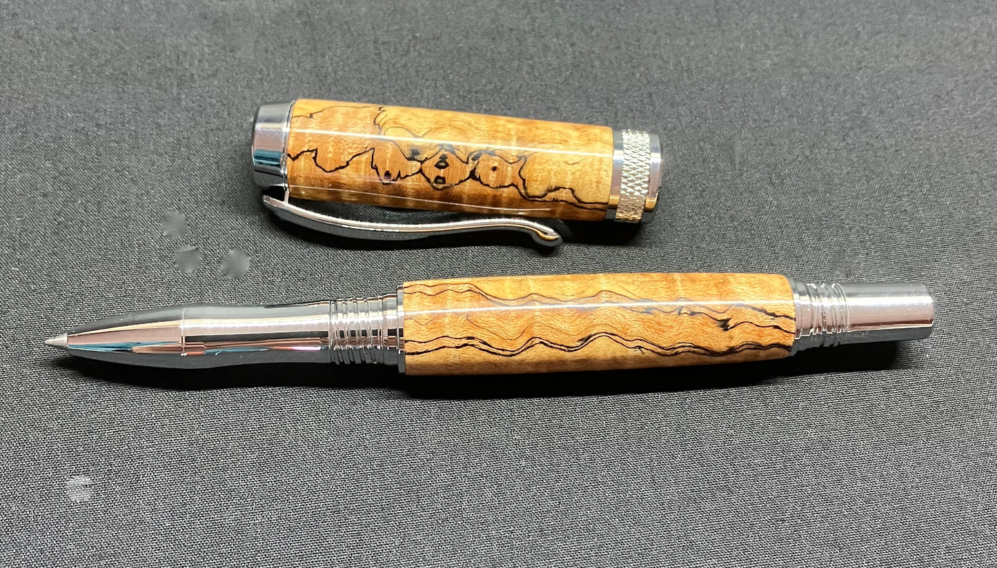 RB508-0124 Spalted Curly Maple - Handcrafted Rollerball Pen