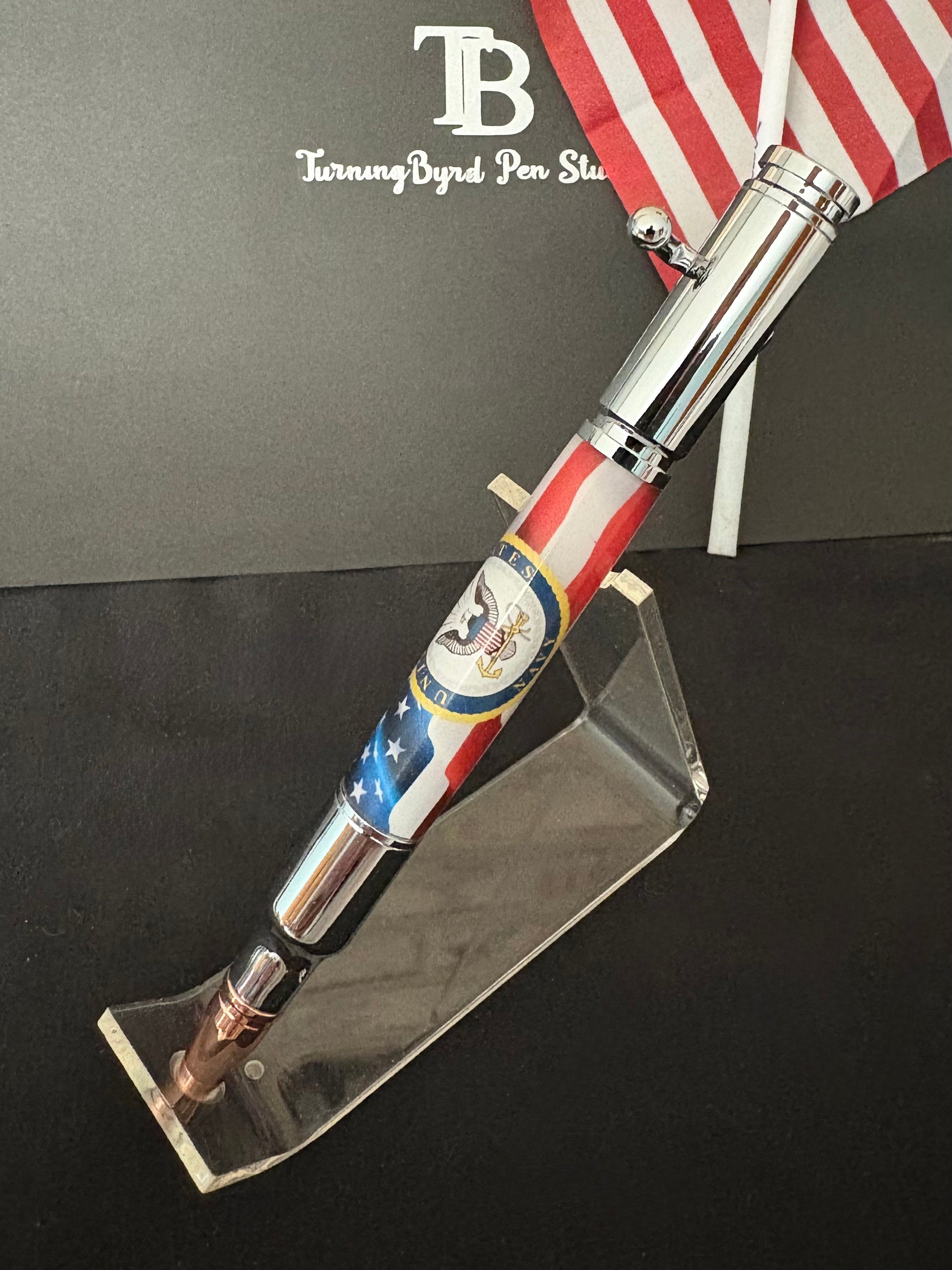 US Navy Bolt Action Pen with US Flag