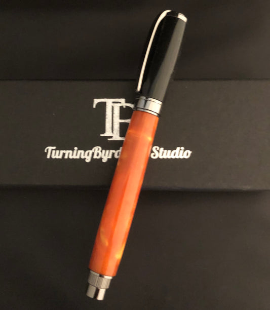 Black and mango resin with magnetic cap rollerball