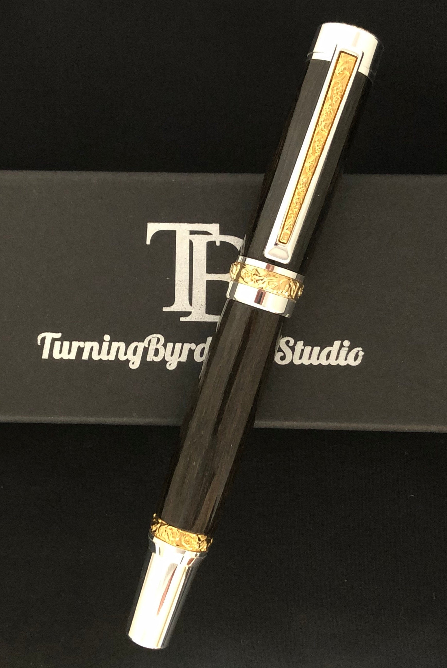 5000 year old Irish Bog Oak - gold and silver fountain pen