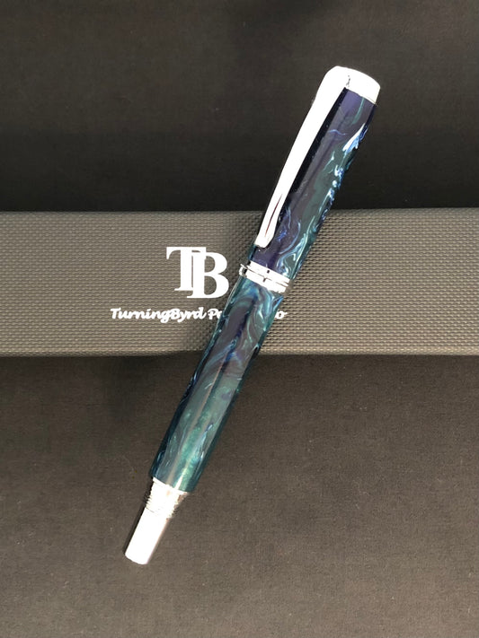 RB417-1221P  Deep Blue Currents- Handcrafted Rollerball Pen