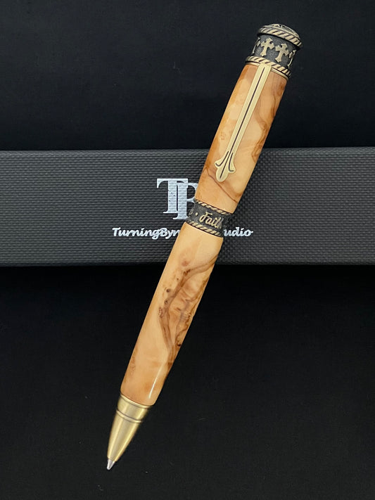 Antique brass- faith, hope, & Love. Twist Ballpoint.