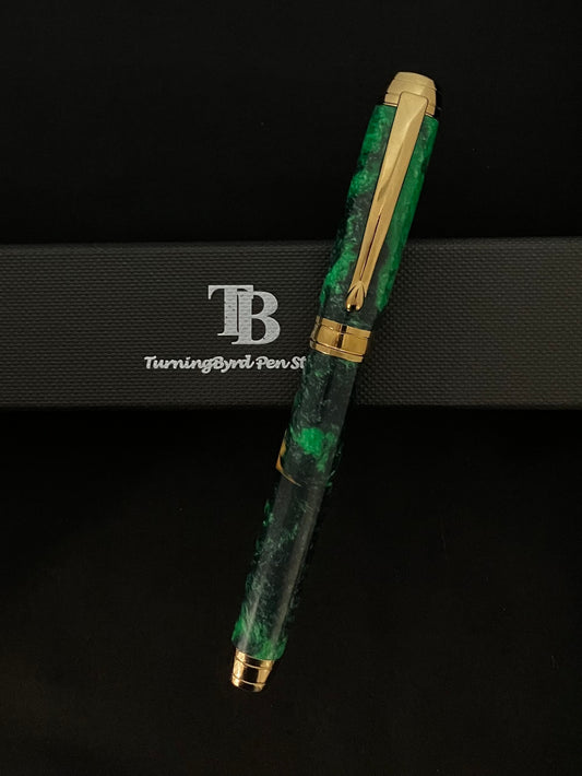 Green and gold resin with Gold plating Fountain Pen