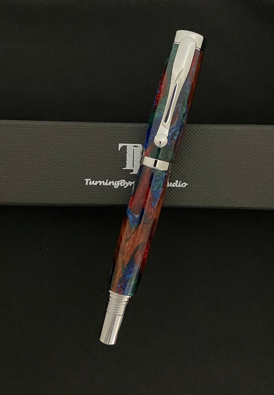 Earth Wind and Fire -manzanta wood, red, green, blue and white resin!