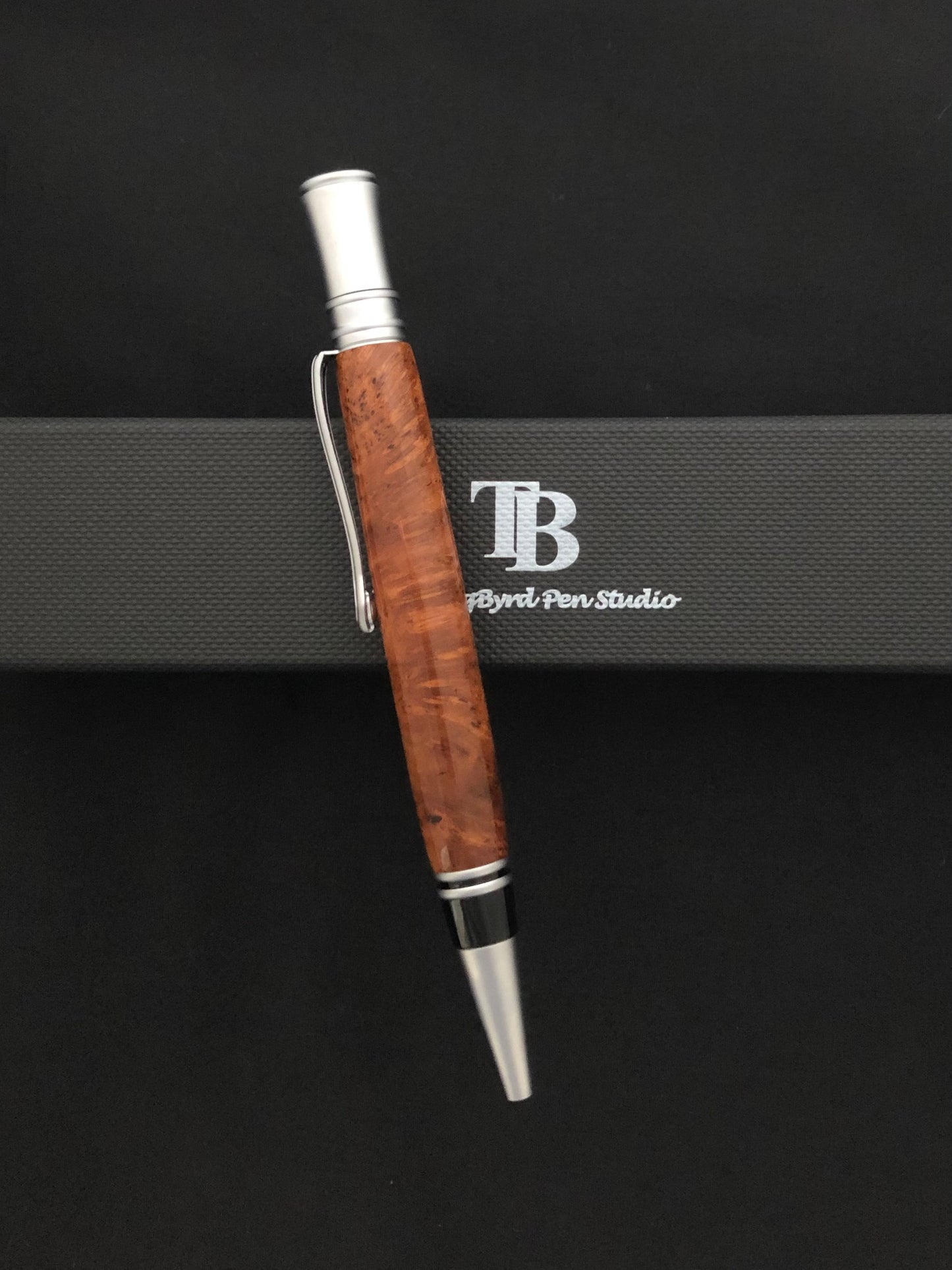Single barrel twist Ballpoint pen, Cherry Burl body with chrome plating