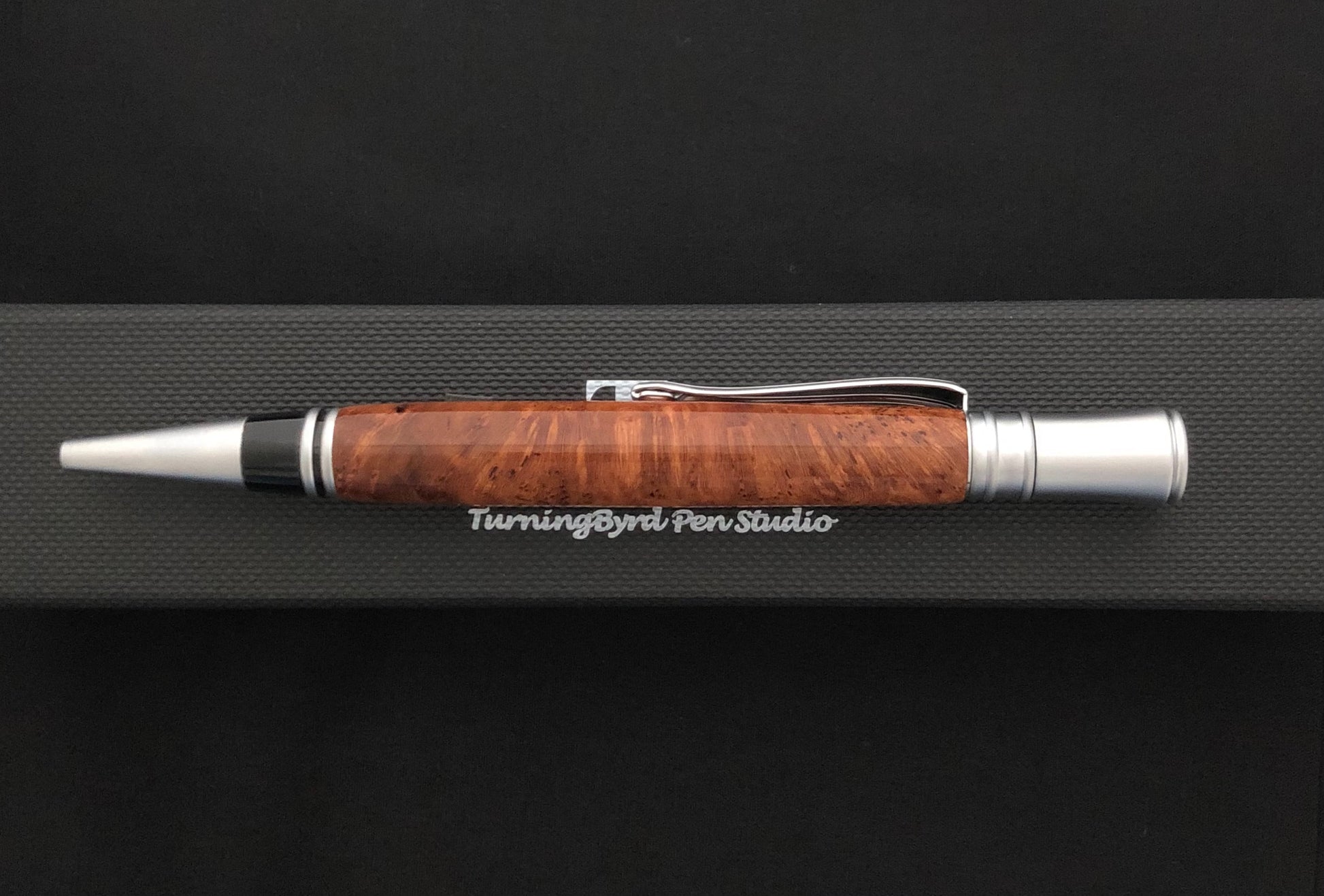 Single barrel twist Ballpoint pen, Cherry Burl body with chrome plating