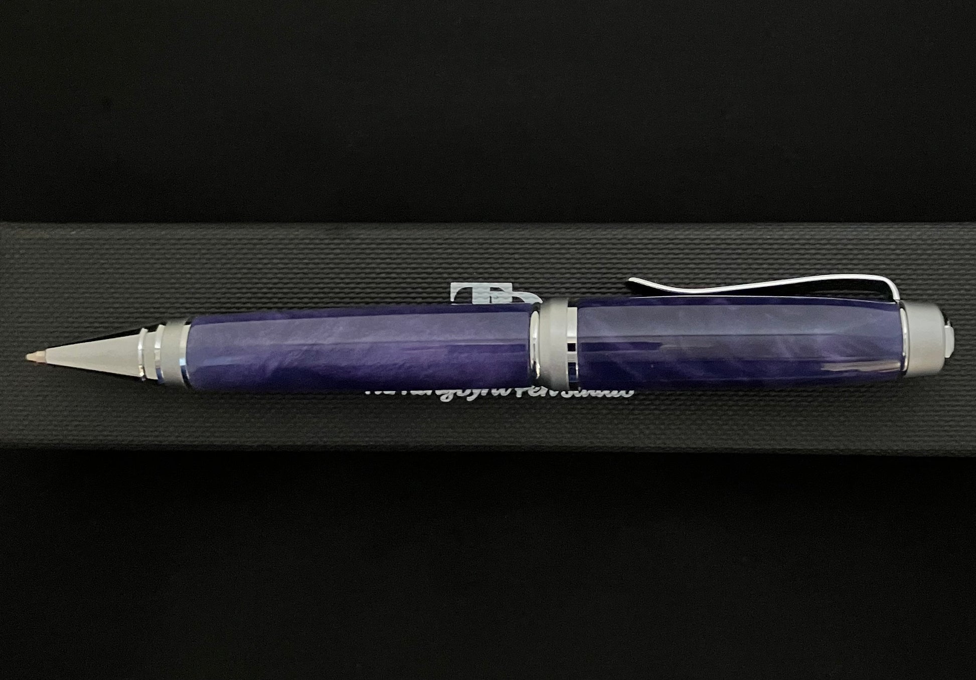 Twist ballpoint pen with Chrome and Satin Chrome plating enhance by sparkling and swirling  purple moon resin barrels!