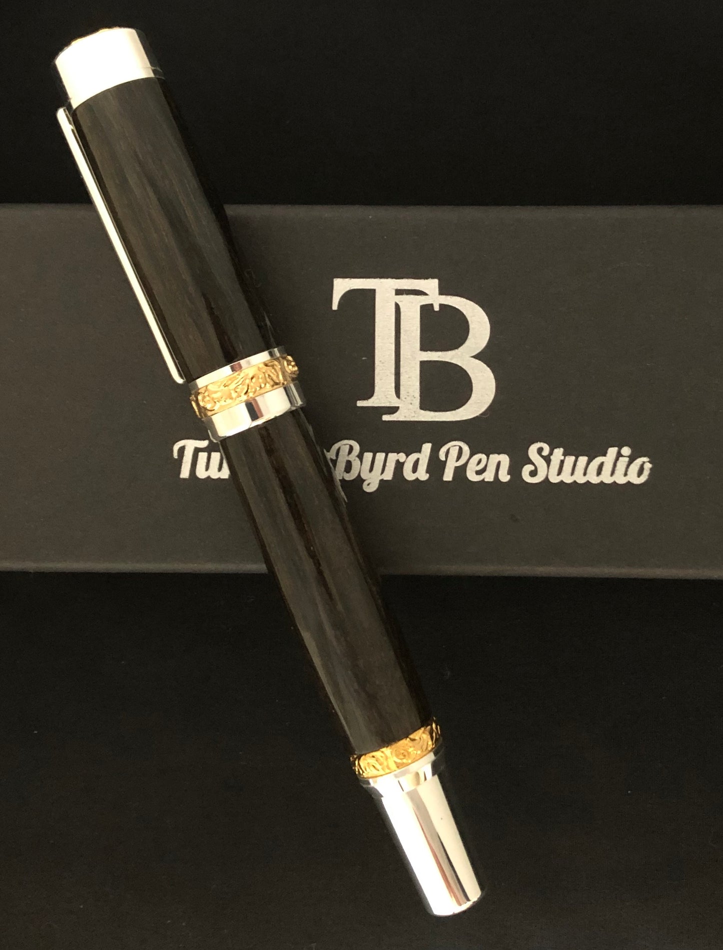 5000 year old Irish Bog Oak - gold and silver fountain pen