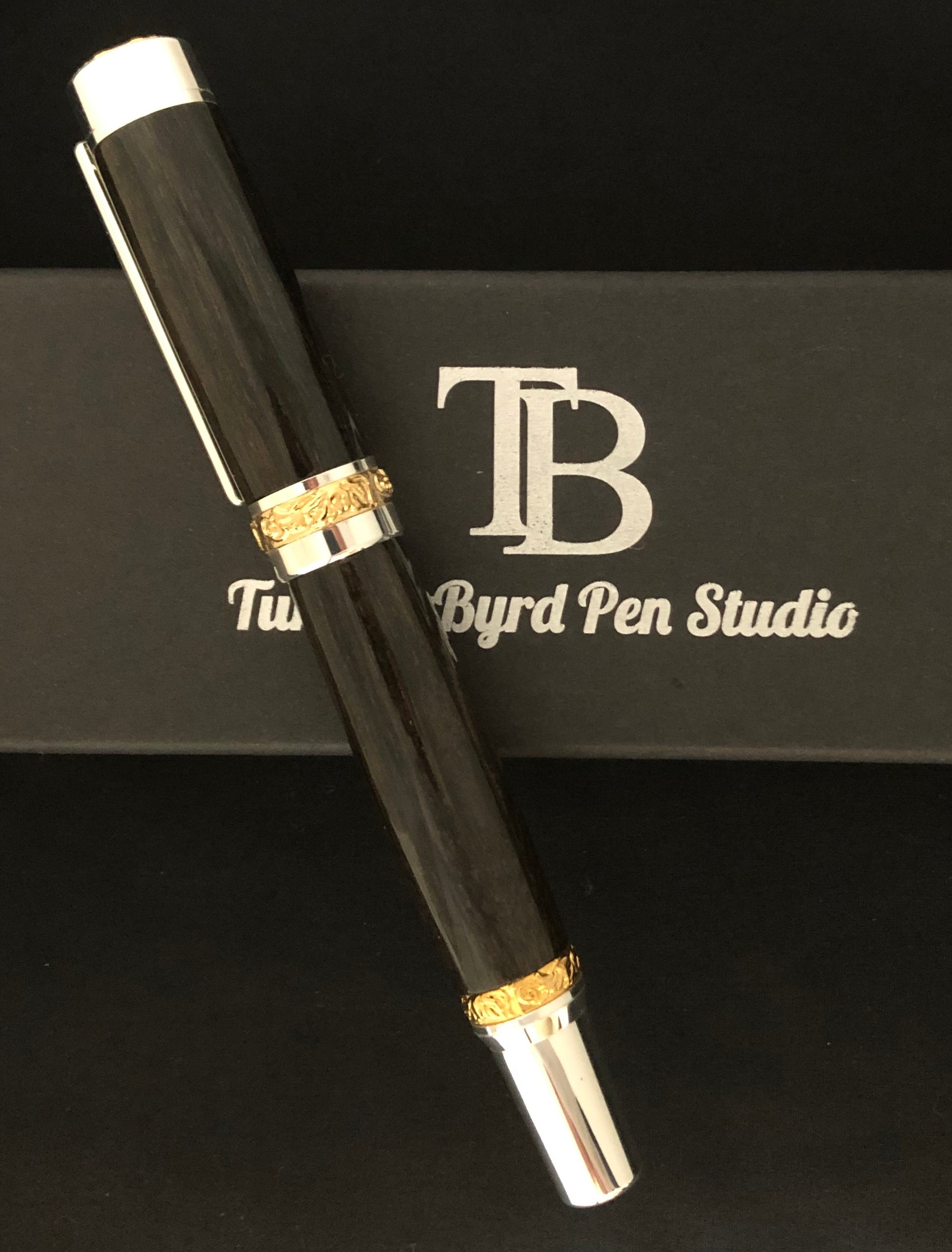 5000 year old Irish Bog Oak - gold and silver fountain pen