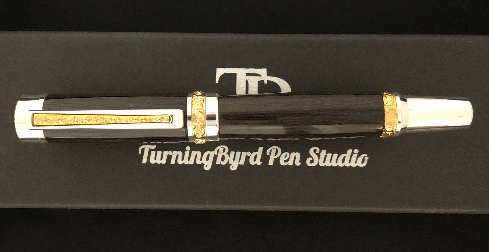 5000 year old Irish Bog Oak - gold and silver fountain pen