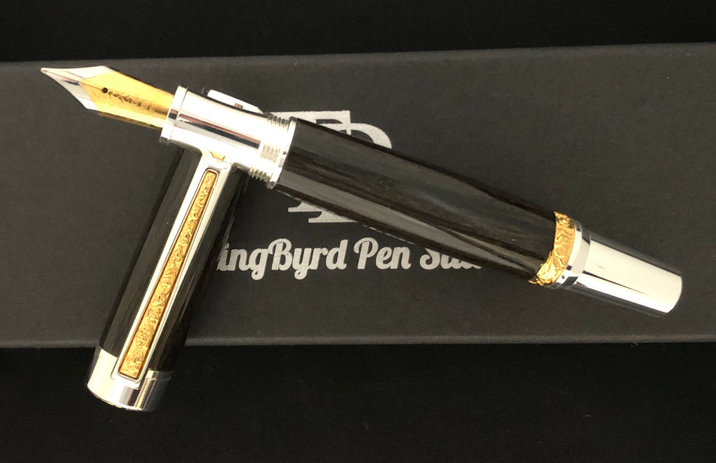 5000 year old Irish Bog Oak - gold and silver fountain pen