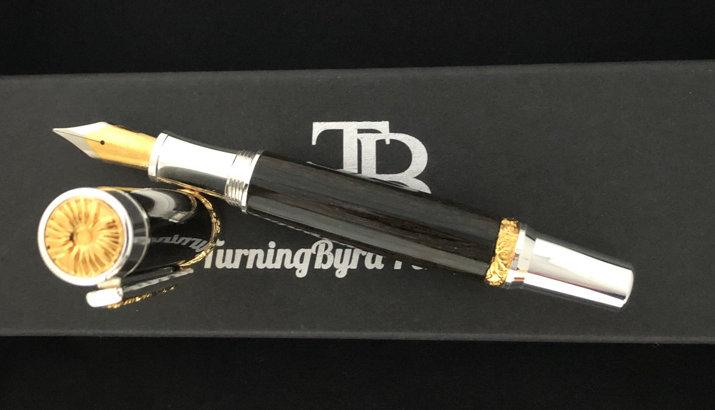 5000 year old Irish Bog Oak - gold and silver fountain pen