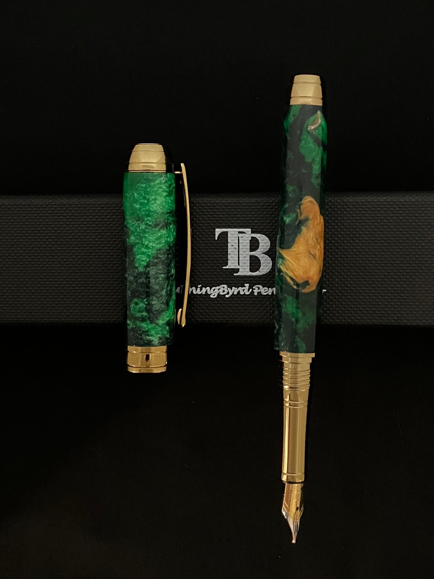 Green and gold resin with Gold plating Fountain Pen