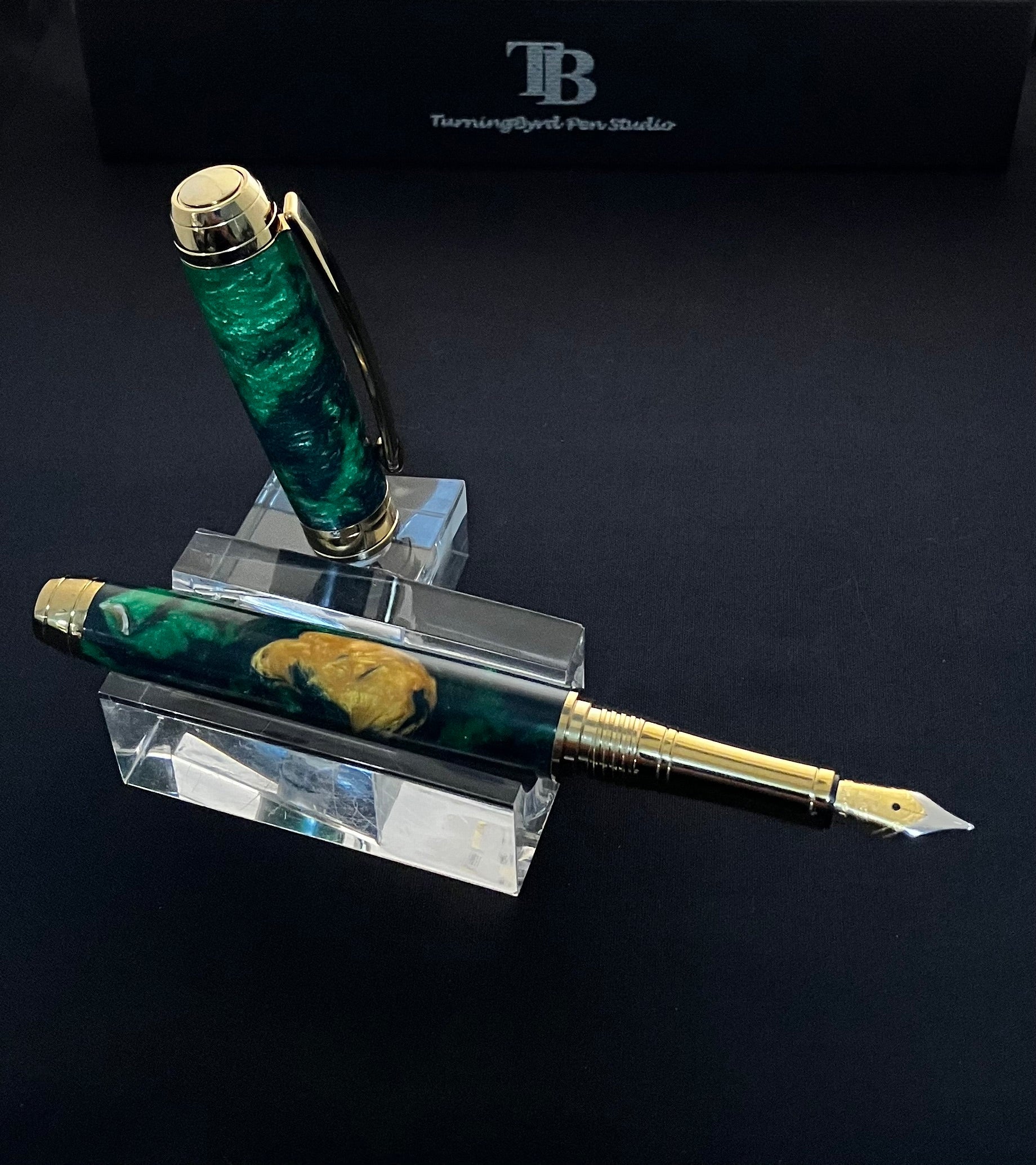 Green and gold resin with Gold plating Fountain Pen