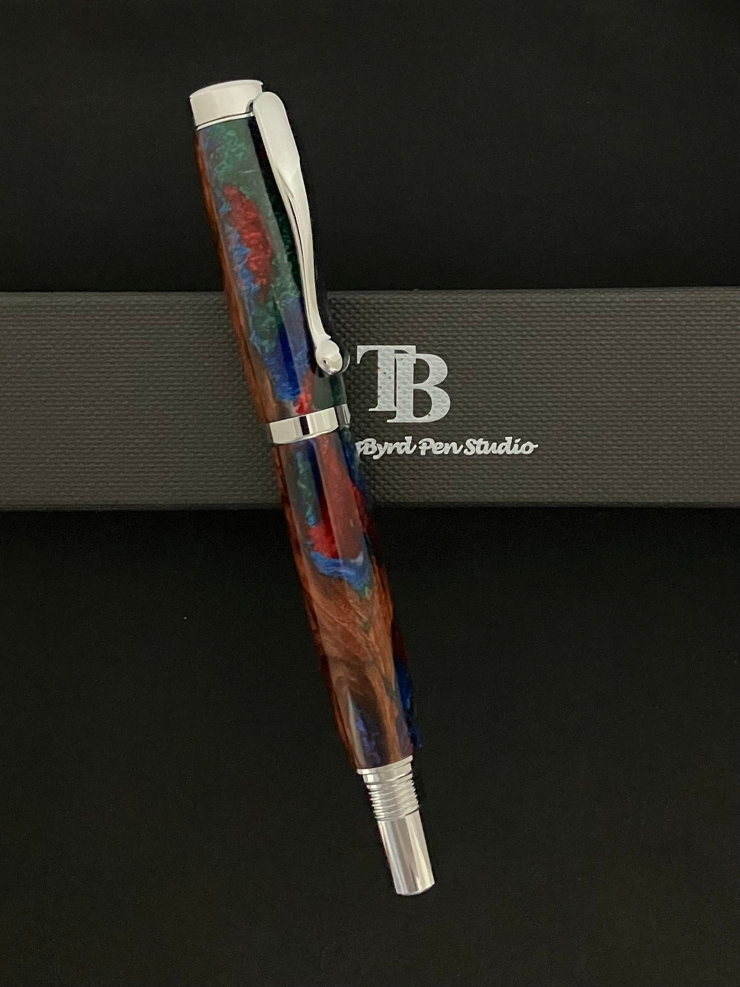 Earth Wind and Fire -manzanta wood, red, green, blue and white resin!