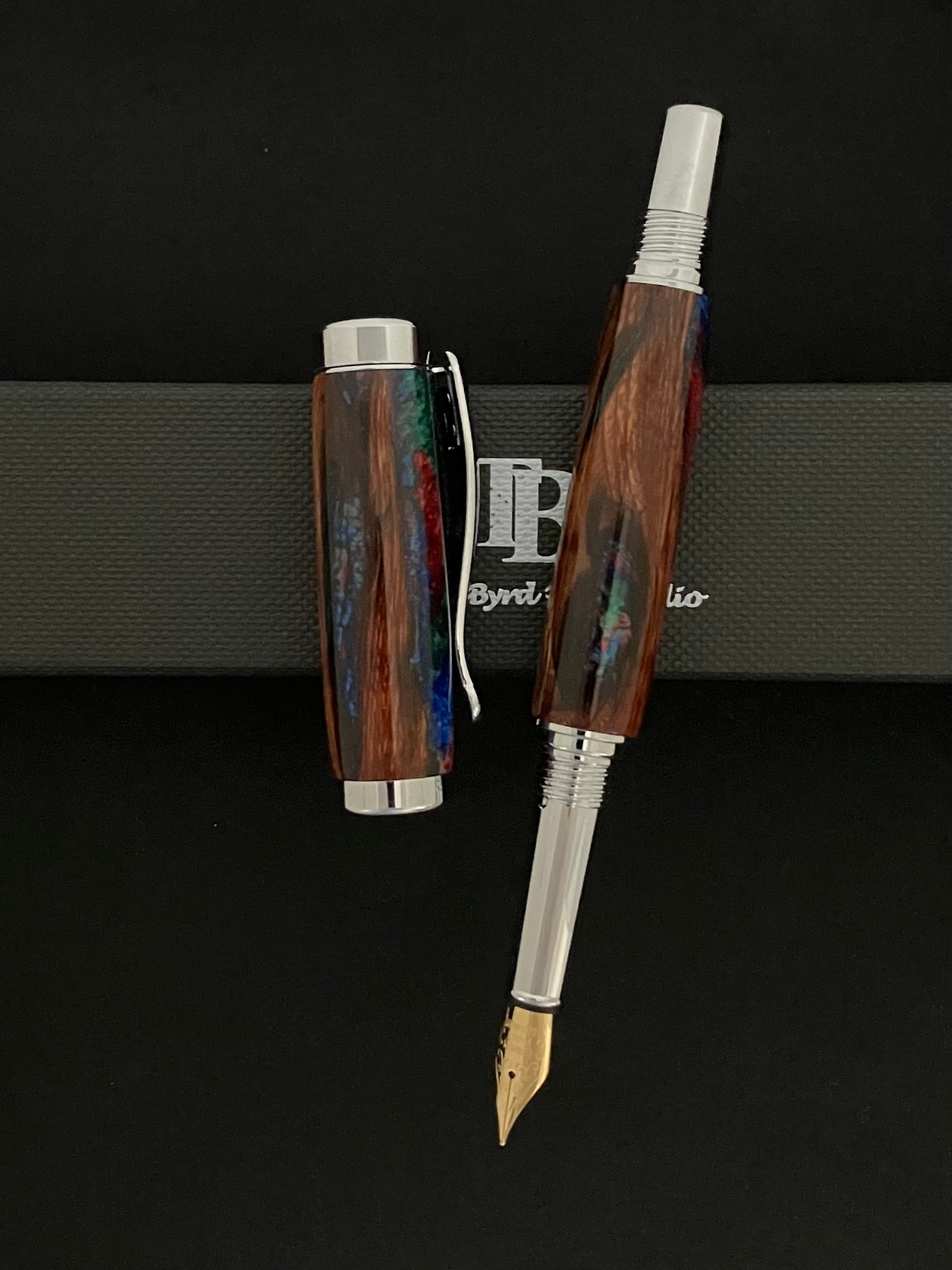 Earth Wind and Fire -manzanta wood, red, green, blue and white resin!