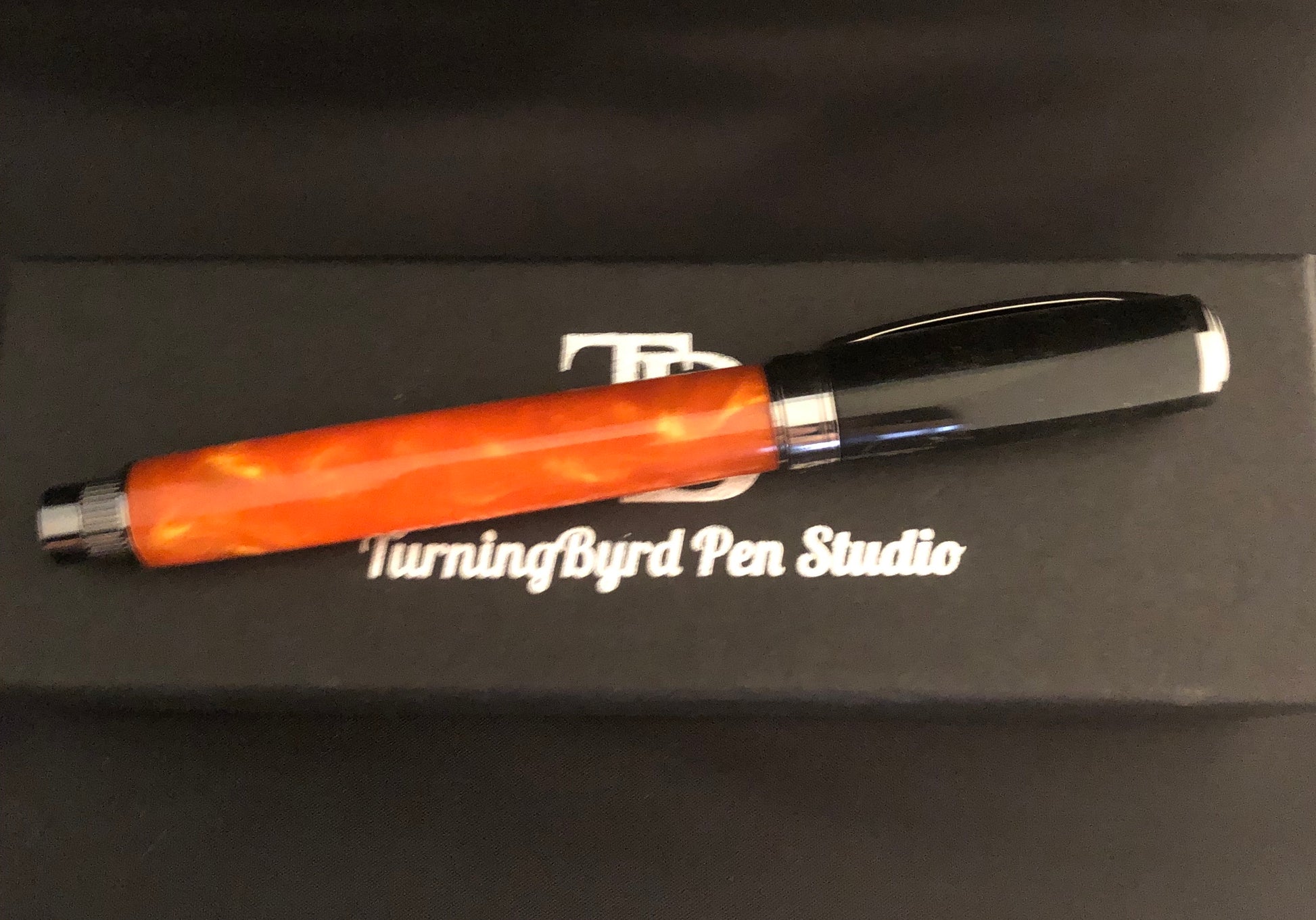 Black and mango resin with magnetic cap rollerball