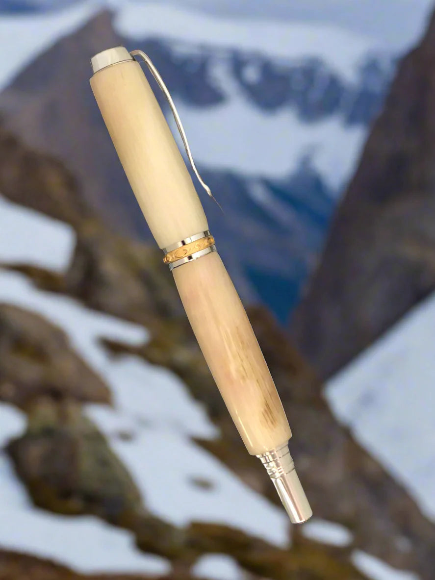 Alaskan Dall Sheep Horn Rollerball with Rhodium and Gold plating