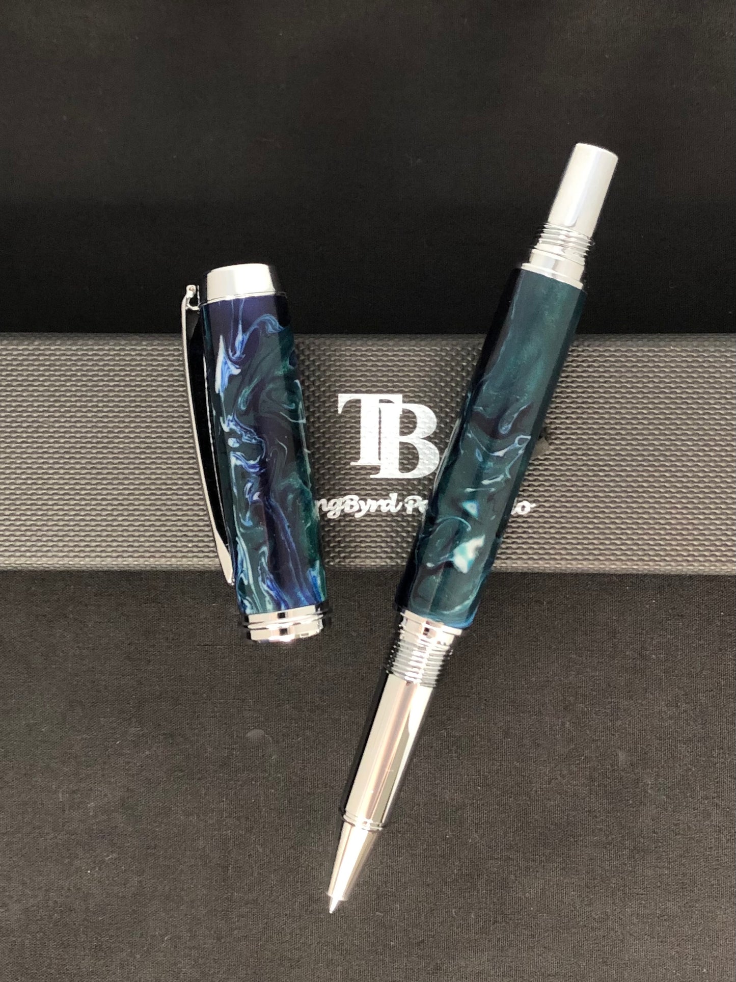 RB417-1221P  Deep Blue Currents- Handcrafted Rollerball Pen