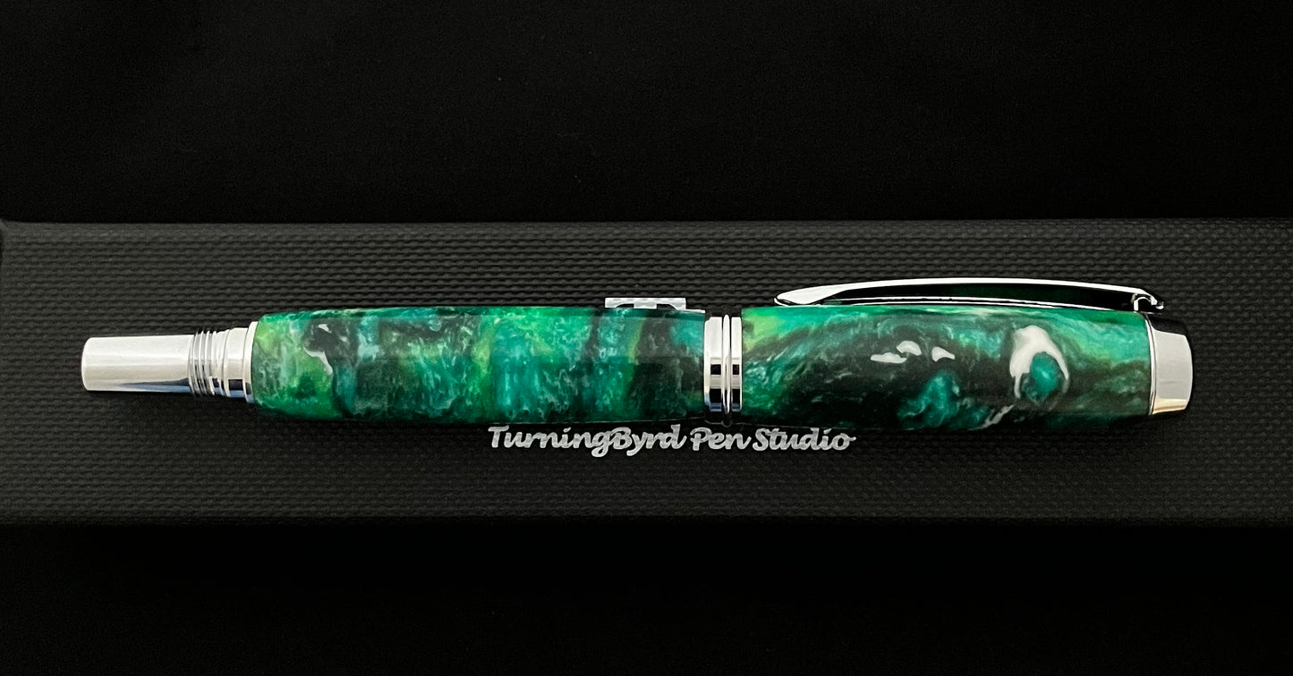 RB466-1022P  Green Turbulence - Handcrafted Rollerball Pen