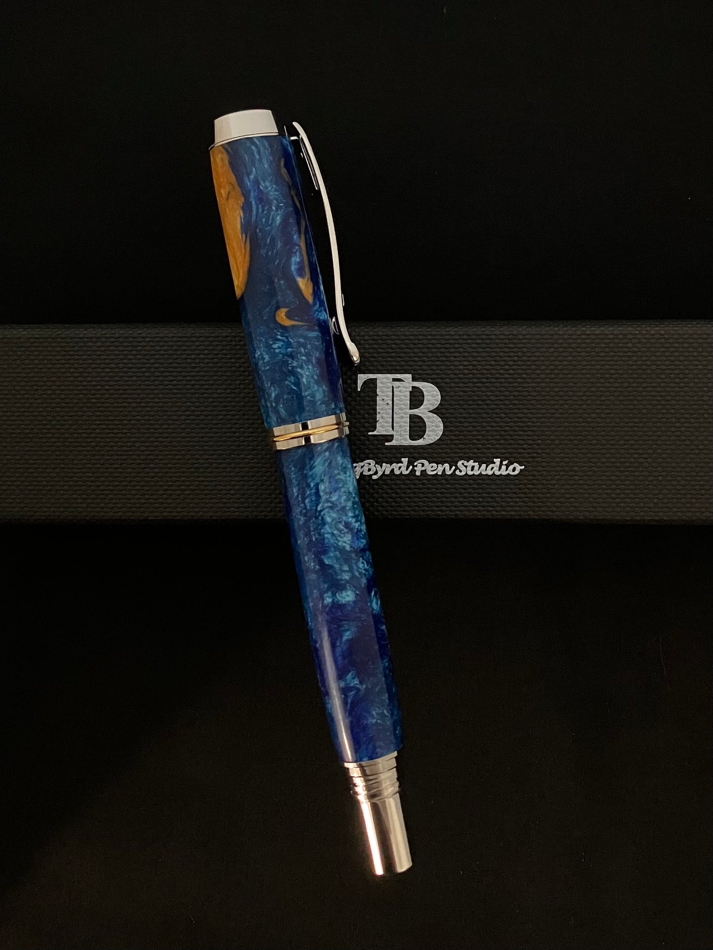 RB471-1022  Blues Gold - Handcrafted Rollerball Pen