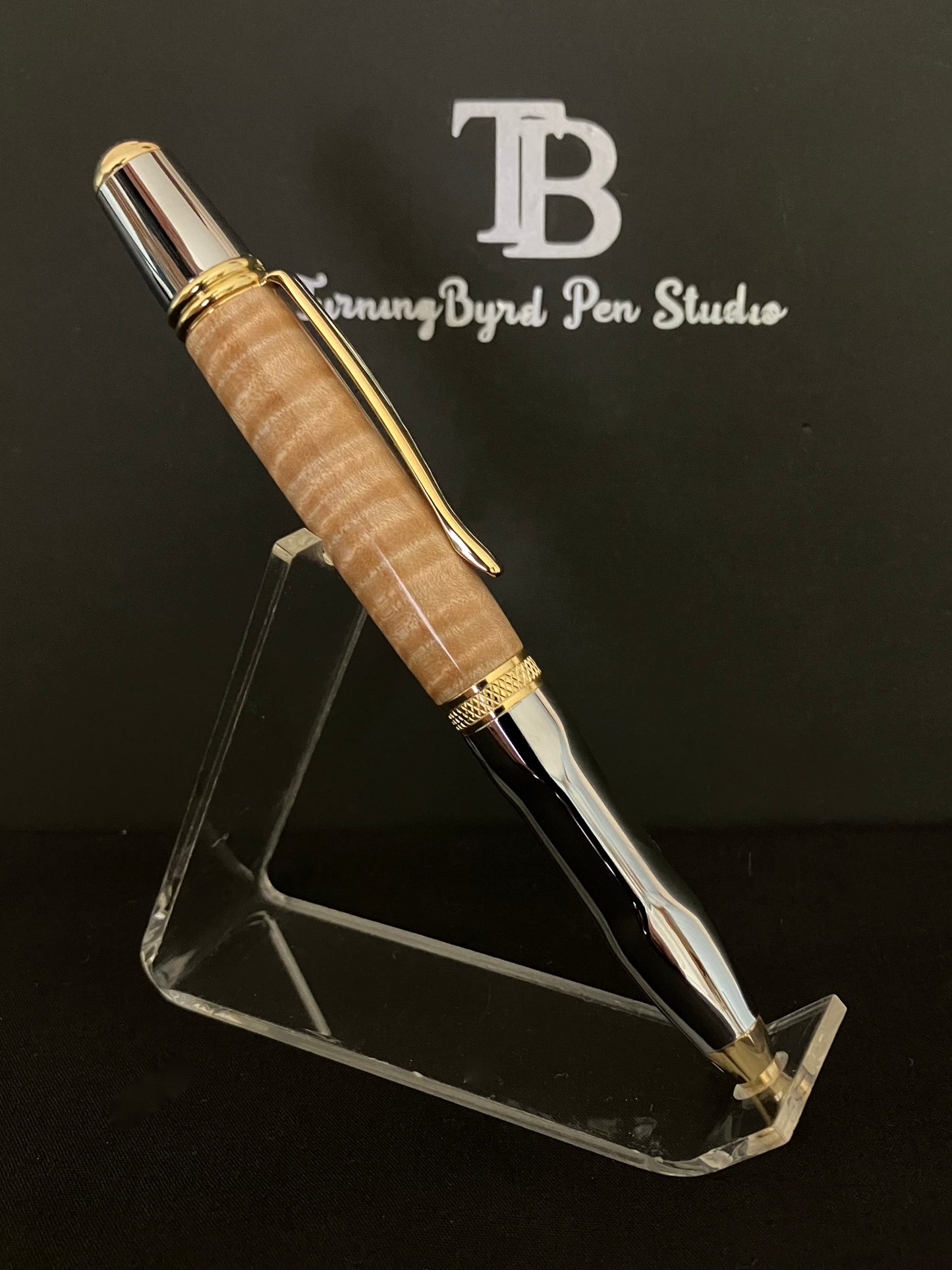 BP530-0923  Curly Maple - Handcrafted Ballpoint Pen