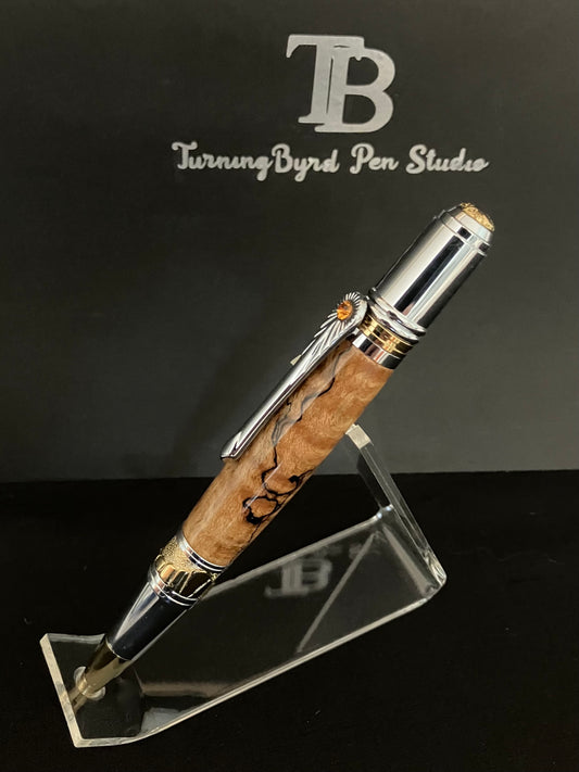 BP555-0524 Spalted Curly Maple - Handcrafted Ballpoint Pen