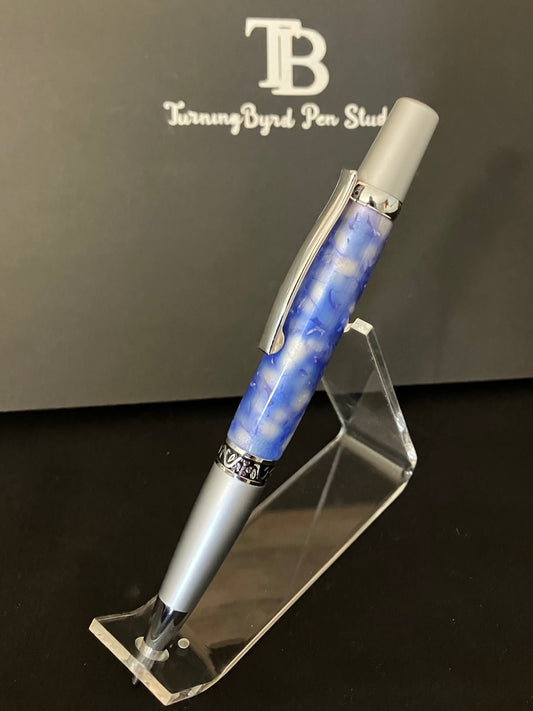 BP582-1124  Blue and White - Handcrafted Ballpoint Pen