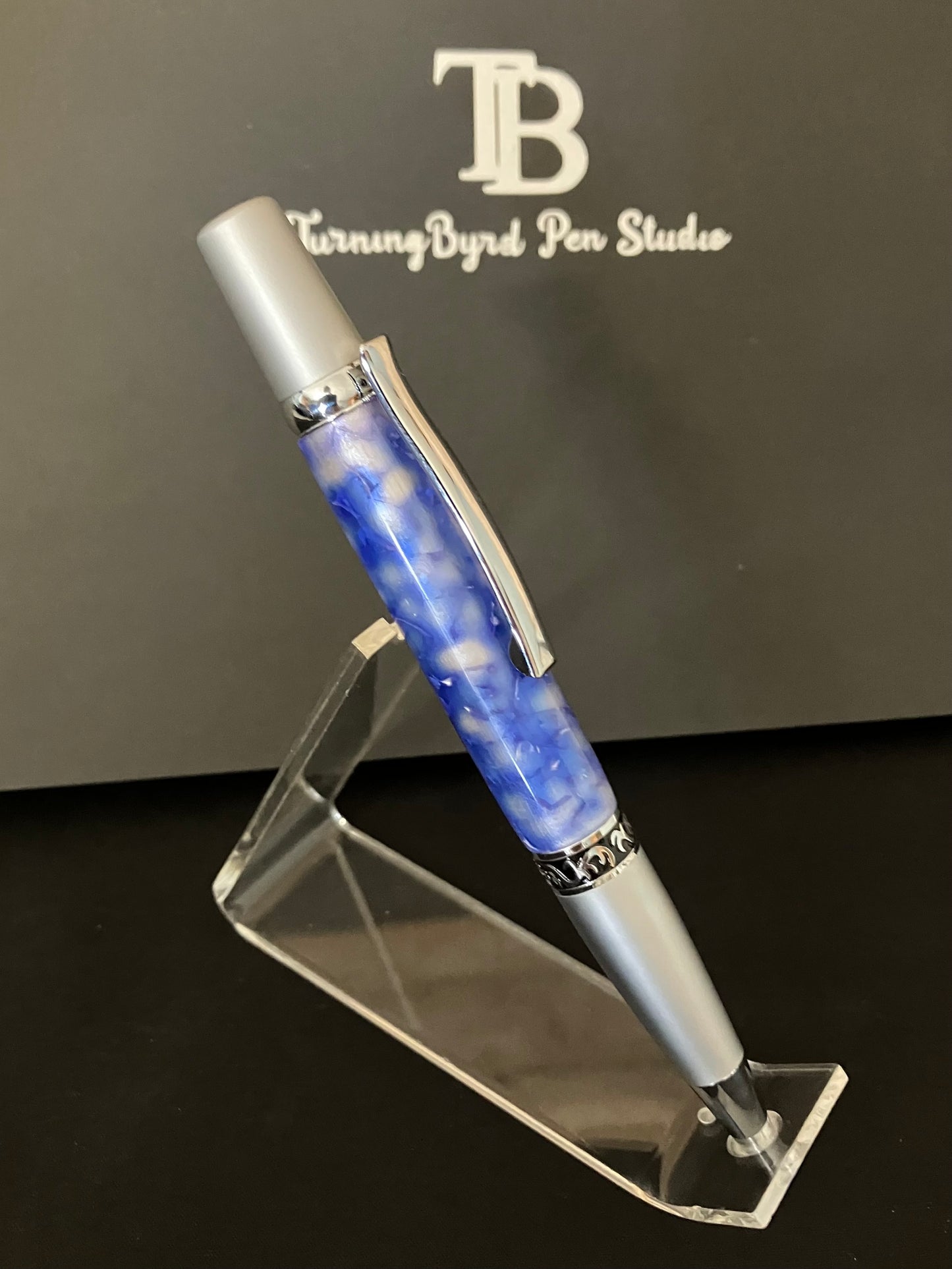 BP582-1124  Blue and White - Handcrafted Ballpoint Pen