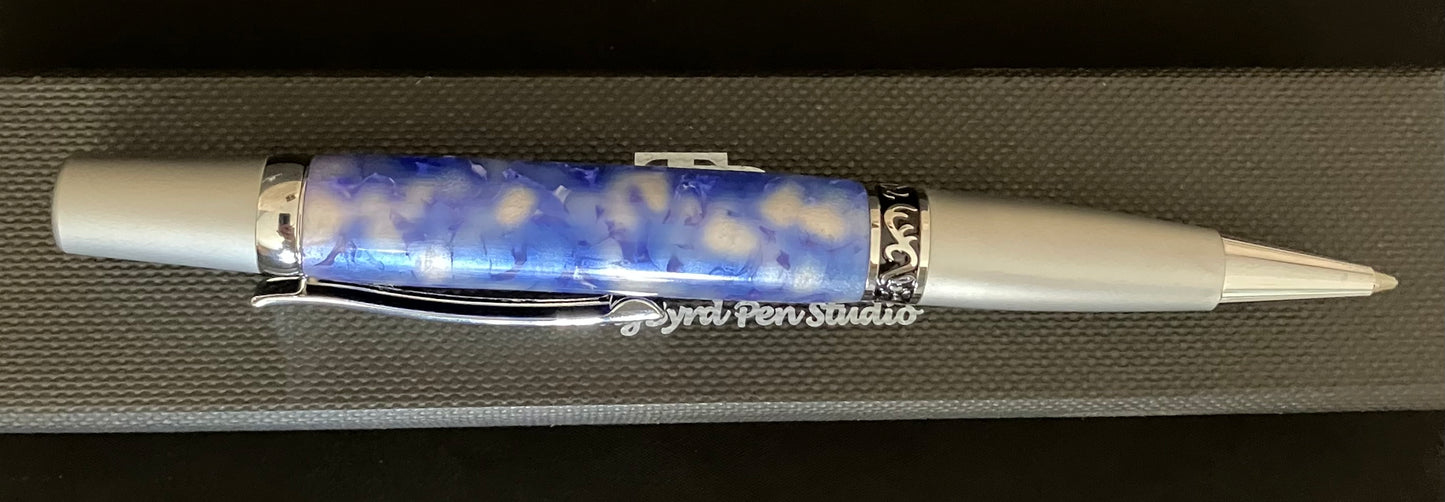 BP582-1124  Blue and White - Handcrafted Ballpoint Pen