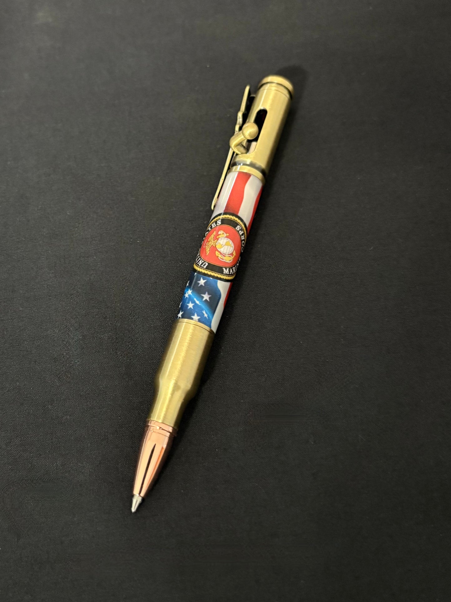 US Marines Insigna with Flag - Handcrafted Ballpoint Pen