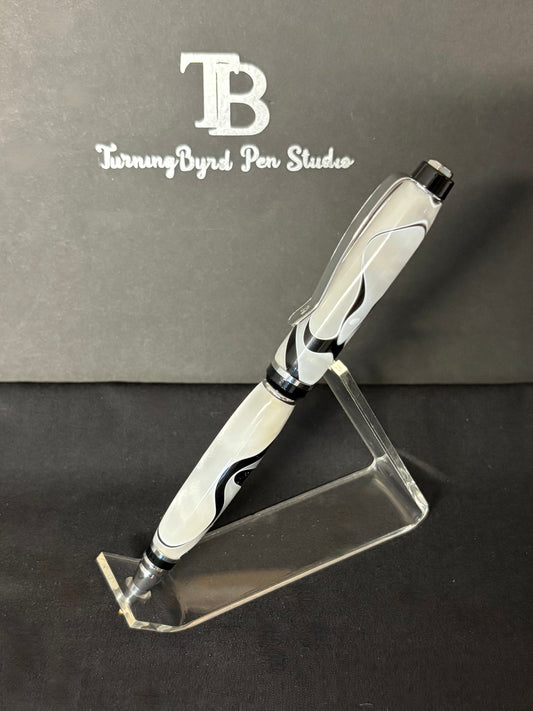 White/Black Swirl - Handcrafted Ballpoint Pen