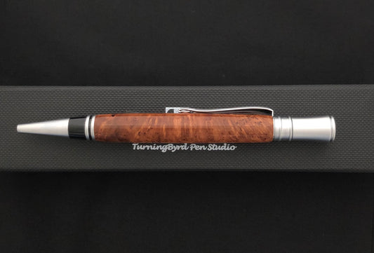 Single barrel twist Ballpoint pen, Cherry Burl body with chrome plating