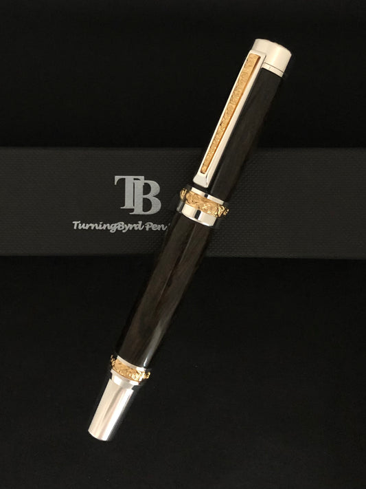 Irish Bog Oak 5000 years old - Silver and Gold Rollerball Pen