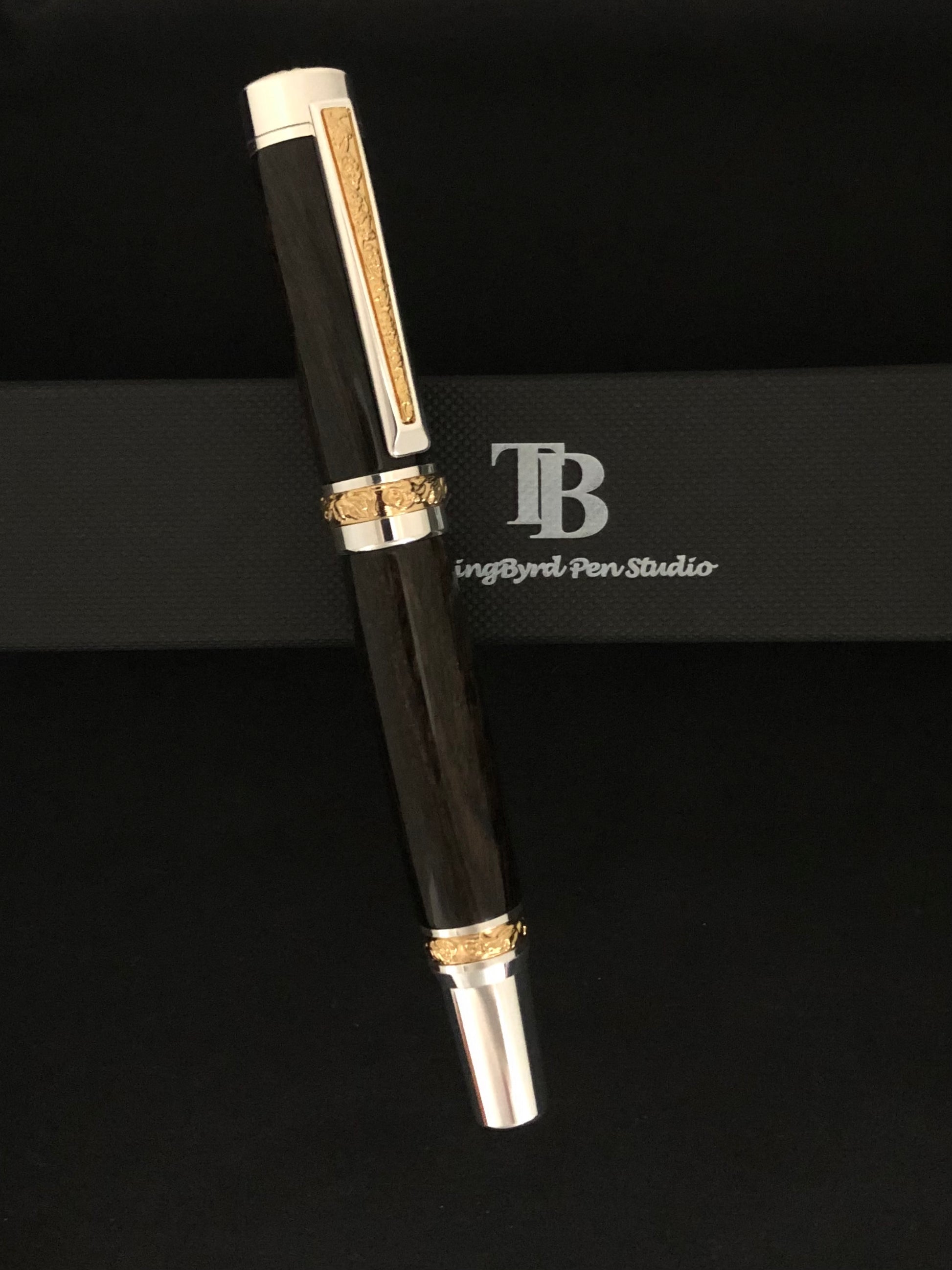 Irish Bog Oak 5000 years old - Silver and Gold Rollerball Pen