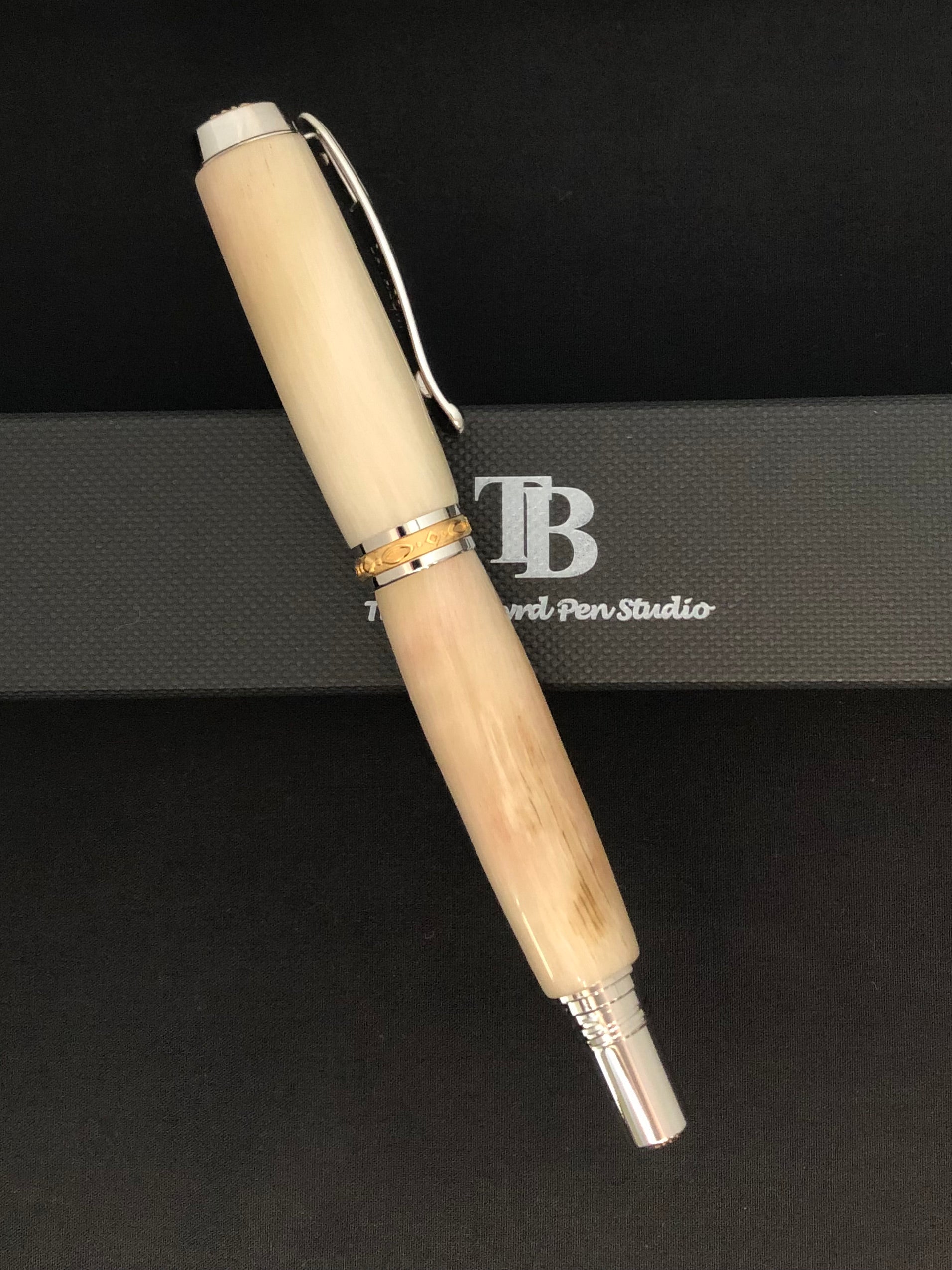 Alaskan Dall Sheep Horn Rollerball with Rhodium and Gold plating