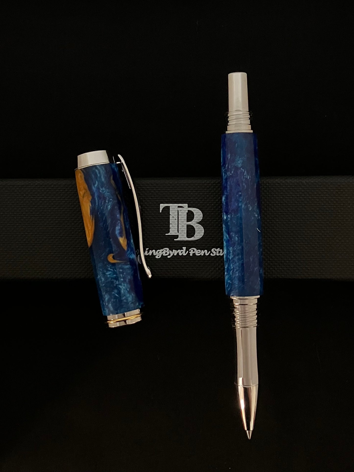 RB471-1022  Blues Gold - Handcrafted Rollerball Pen