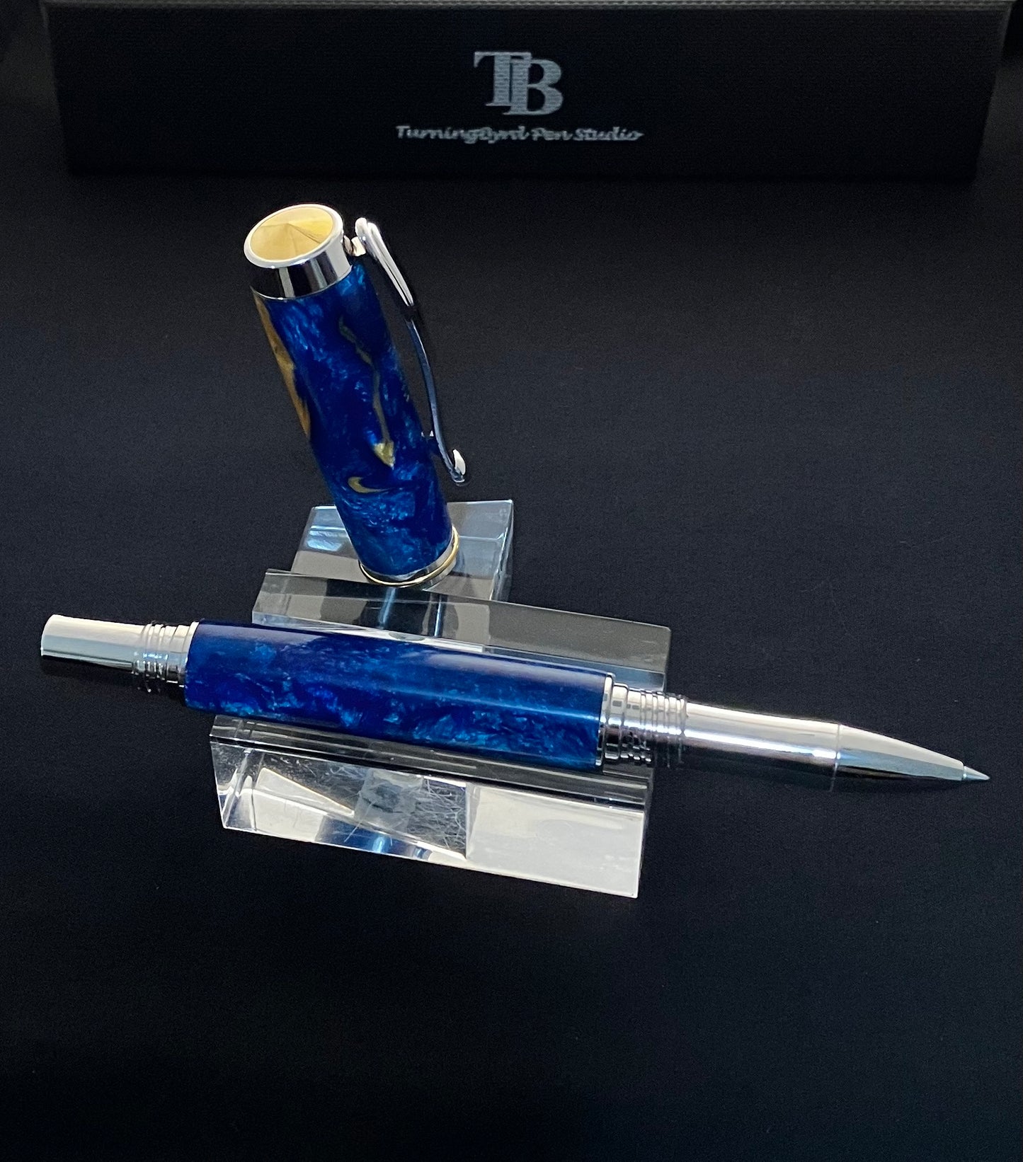 RB471-1022  Blues Gold - Handcrafted Rollerball Pen